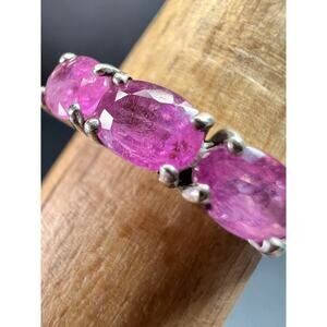 Pink Sapphire & White Zircon Sterling Silver Ring Size 9